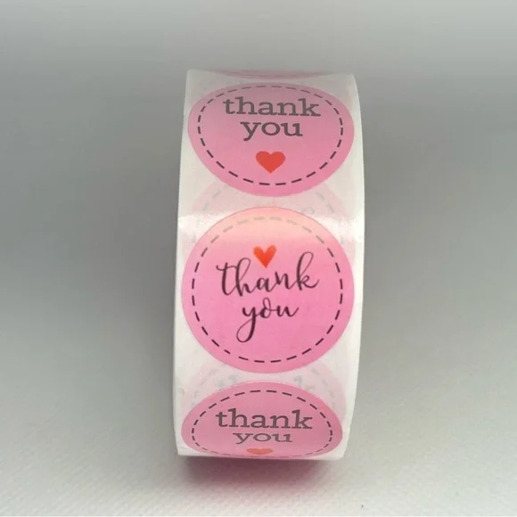 100 thank you stickers l 1 in round shipping supplies | pink stickers - Picture 4 of 4
